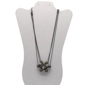 Chicos Silver Tone Multi-Strand Necklace With Textured Rhinestone Beads